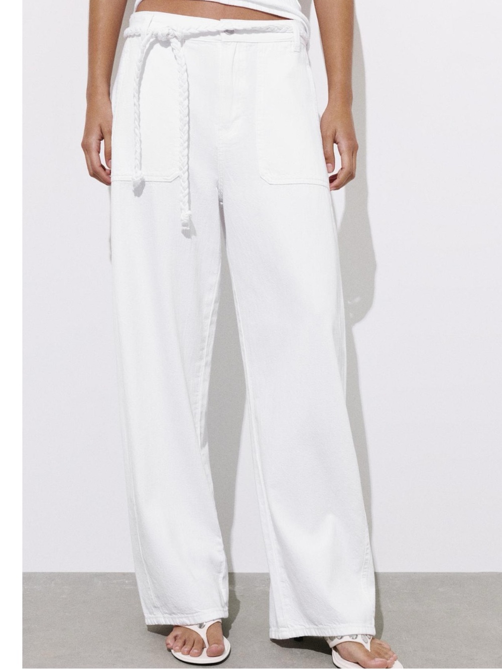 Pull&Bear White Wide-Leg Jeans